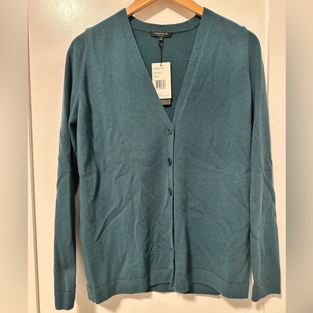 Lafayette 148 Cardigan Sweater in Disco Teal size Medium